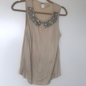 Loft cream short sleeve top with jewels